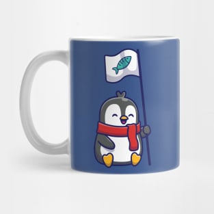 Cute penguin with fish flag Mug